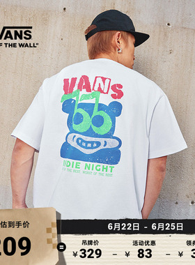 Vans范斯官方 男女情侣纯棉短袖T恤白色趣味印花