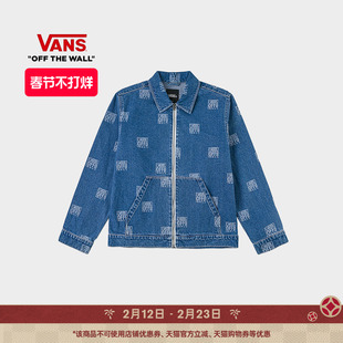 Vans范斯官方 男女情侣纯棉夹克深蓝色翻领拉链牛仔外套