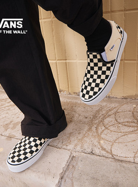 Vans范斯官方 Asher黑白棋盘格夏日一脚蹬男女帆布鞋