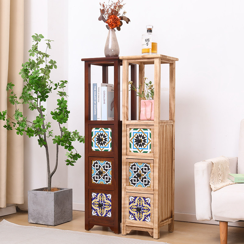 复古收纳柜缝隙边角柜实木夹缝柜28CM迷你斗柜客厅窄花架子阳台柜
