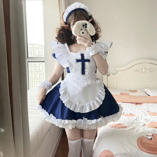 大码天使女仆装cos可爱绀色lolita连衣裙万圣节十字架cosplay女装