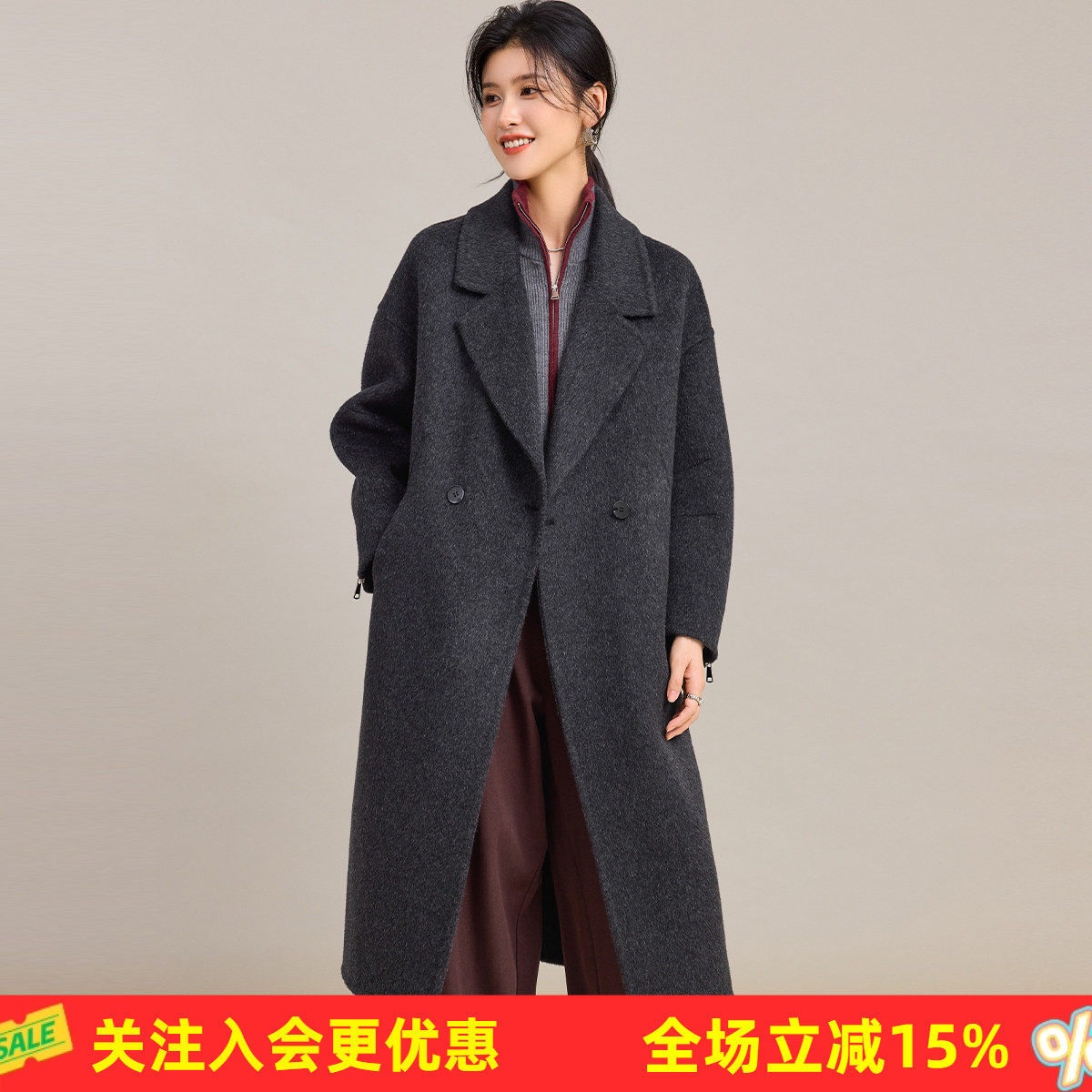 金菊【绵羊毛100%】26年新款冬季西装领单扣大气通勤女式大衣