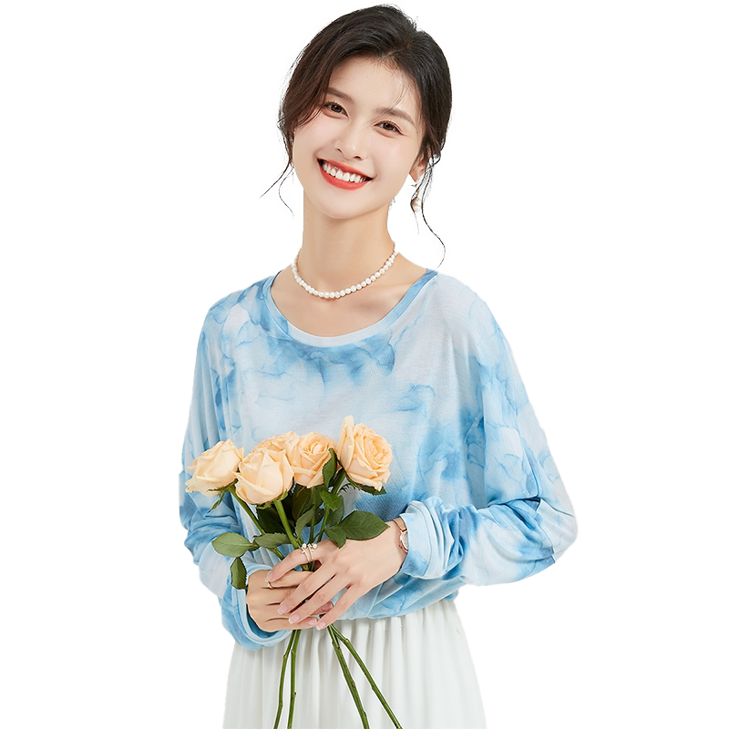 【含桑蚕丝】水墨彩色印花圆领春季新款简约宽松亲肤长袖女式T恤