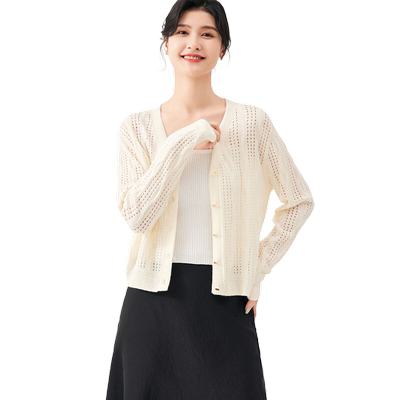 【绵羊毛纯色上衣】春秋单排扣开衫V领长袖女式外套羊毛衫厚款