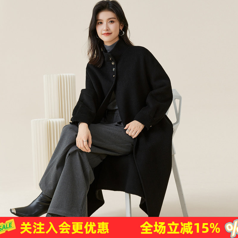 金菊【100%绵羊毛大衣】韩版立领双面呢女中长款26春秋新款外套