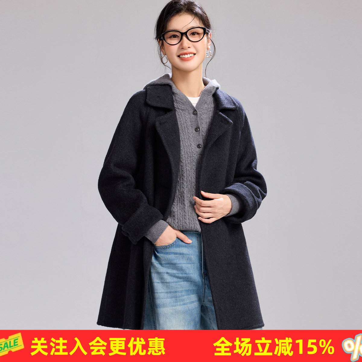 金菊【羊毛大衣】26年春秋新款翻领双排扣样式中长款时尚高级风格