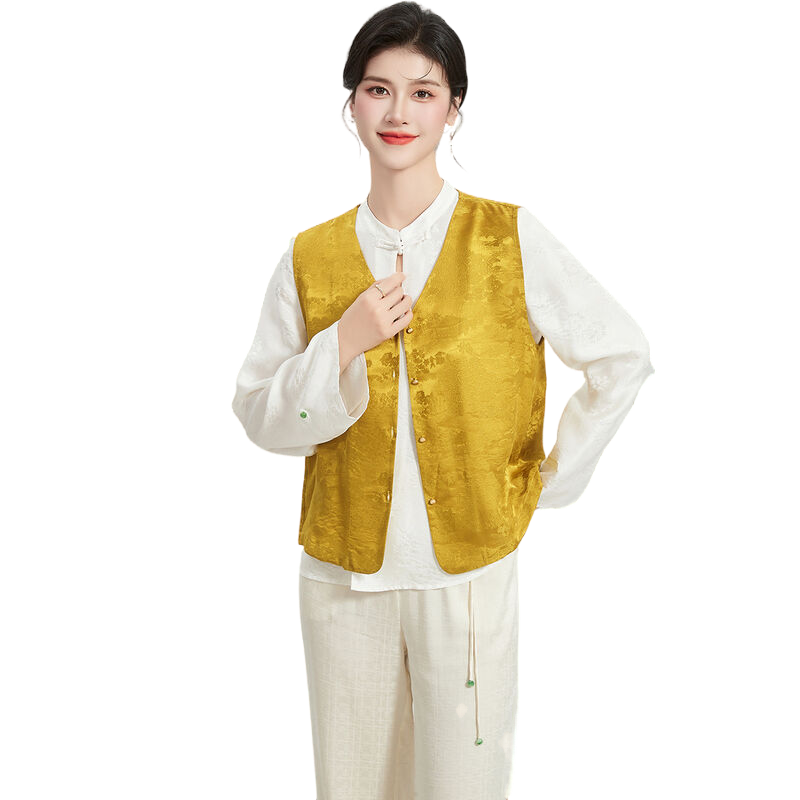 【桑蚕丝提花国风马甲】夏季门襟纽扣开衫背心女式马夹舒适百搭
