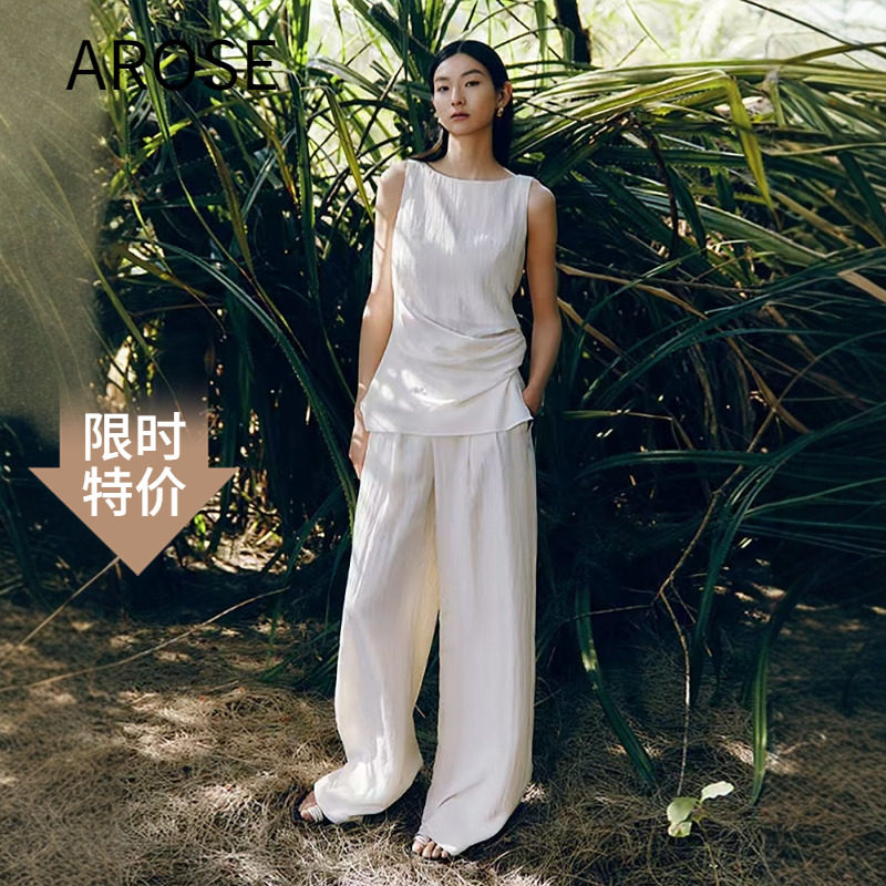 艾诺丝范范商场同款2025夏季纯色无袖上衣高腰休闲裤套装女519208