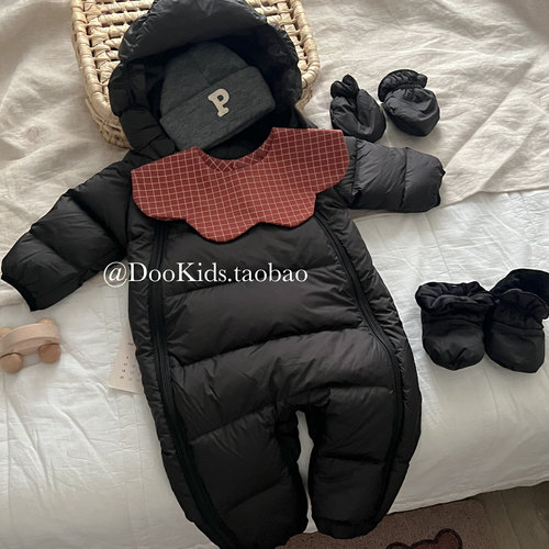 ins韩版婴儿90白鸭绒羽绒服加厚连体衣宝宝保暖外出服冬季装爬服