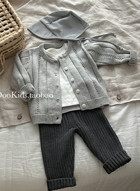 ins婴幼儿韩版纯棉开衫春秋季镂空洋气男女宝宝休闲针织毛衣外套