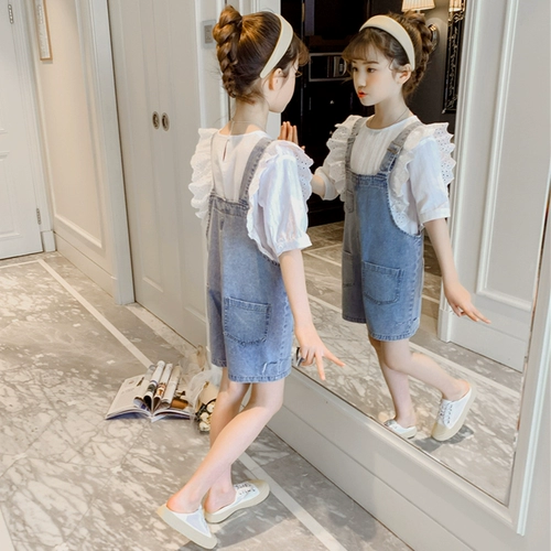 Комбинезон, штаны, летняя детская летняя одежда, 2022, в западном стиле, подходит для подростков, короткий рукав, детская одежда, популярно в интернете