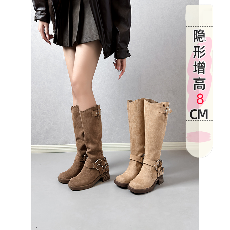 小个子增高长靴女真皮复古