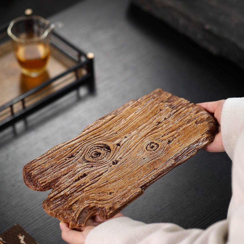 宜兴紫砂【木纹壶承】精品手工茶托盘干泡台创意功夫茶具壶托家用