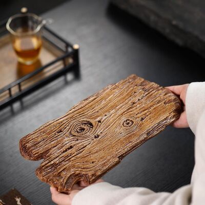 宜兴紫砂木纹壶承精品手工茶托盘