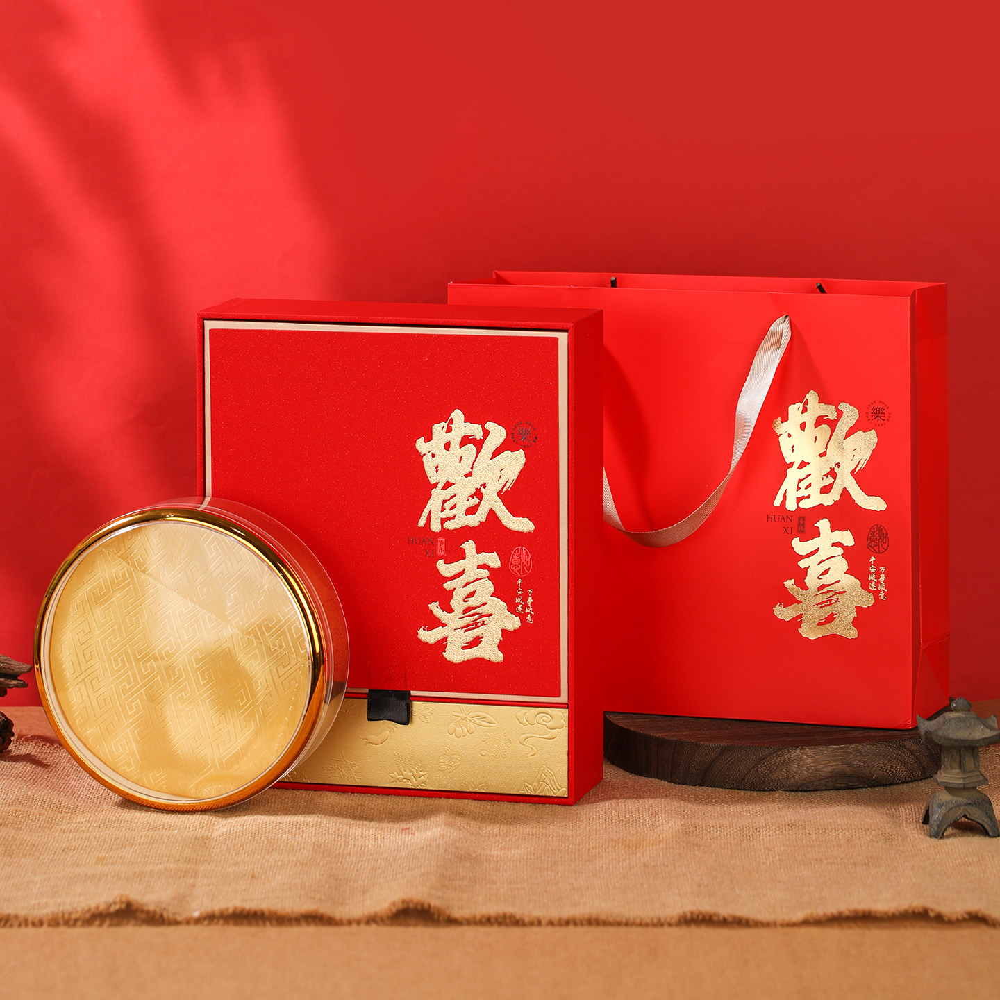 红色欢喜参茸通用礼盒