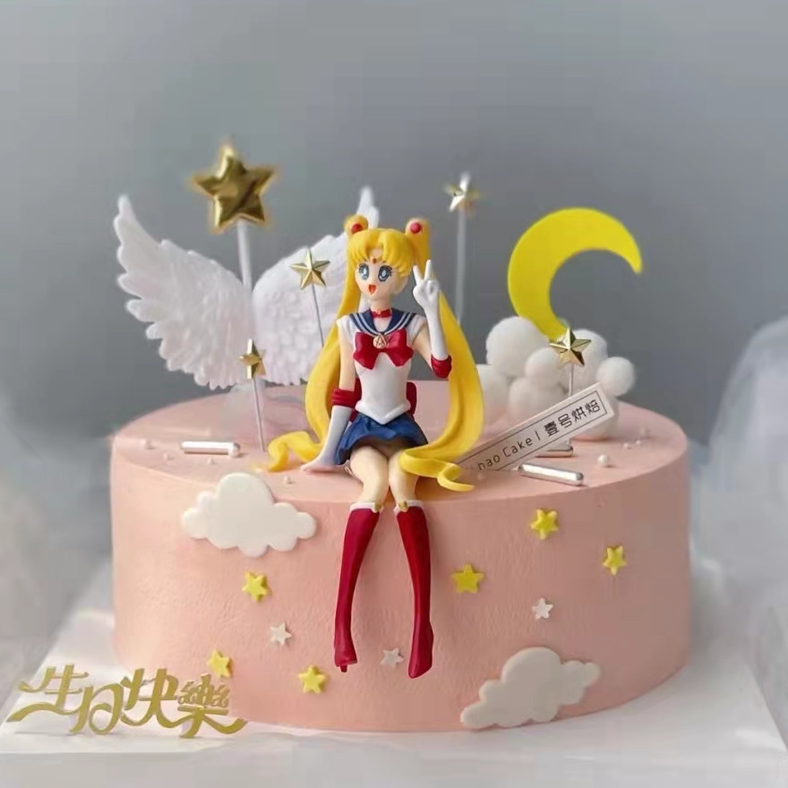 网红坐姿美少女战士蛋糕装饰摆件配件水冰月公主生日蛋糕插件插牌