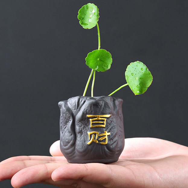 百财指尖葫芦茶宠紫砂紫创意泥彩绘花瓶禅意茶玩茶具五福摆件