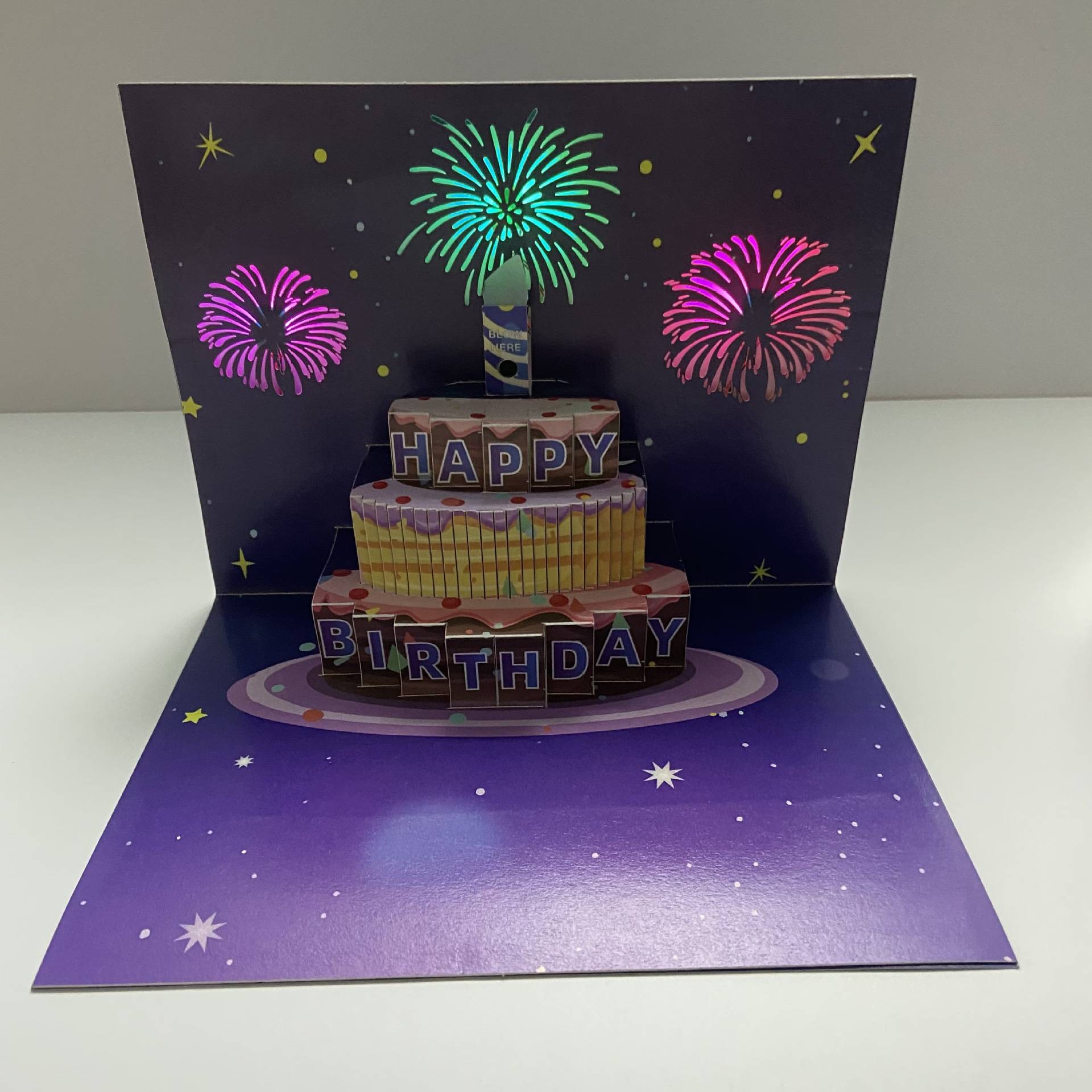3D立体生日音乐贺卡灯光发光发声