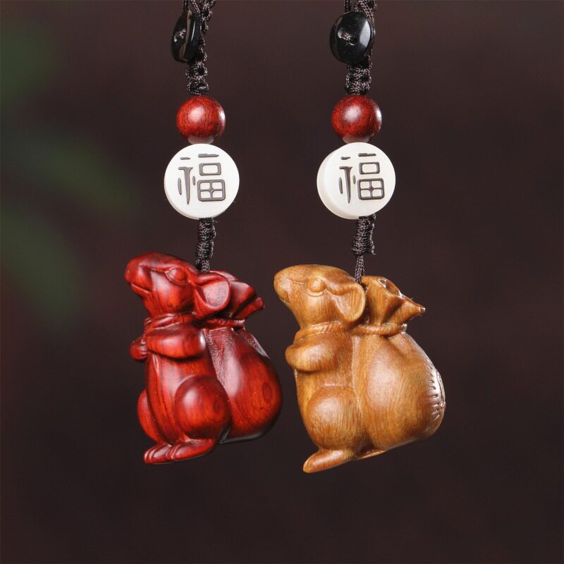 檀木生肖老鼠金钱鼠代代数钱