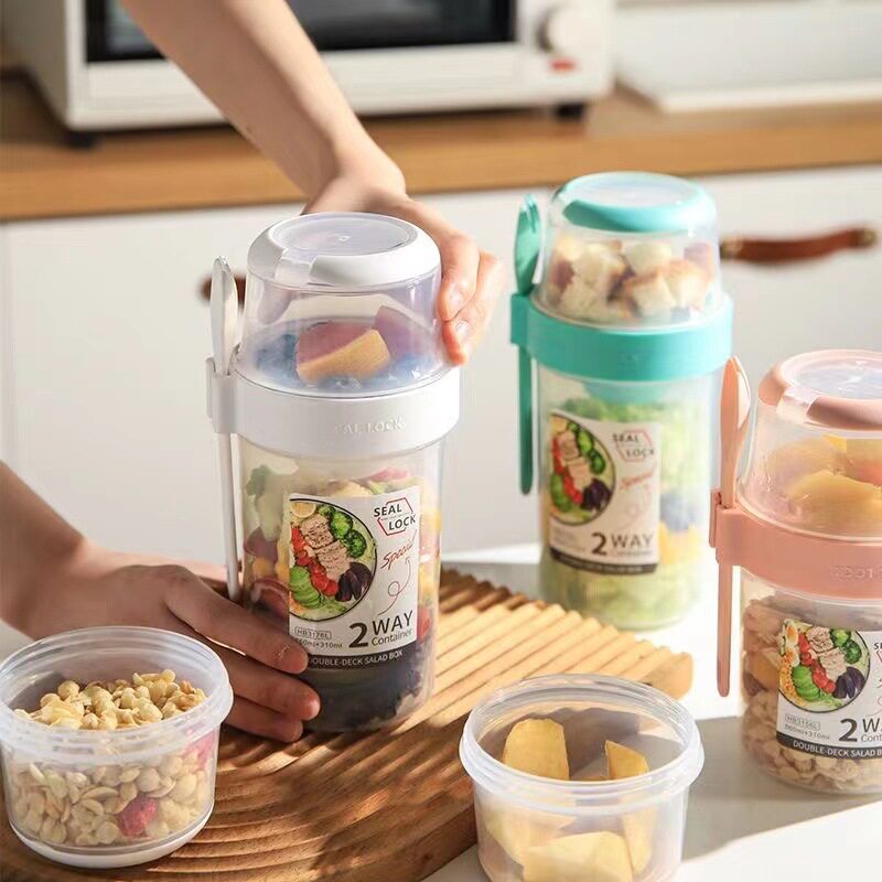 双层多用保鲜盒沙拉盒手提式