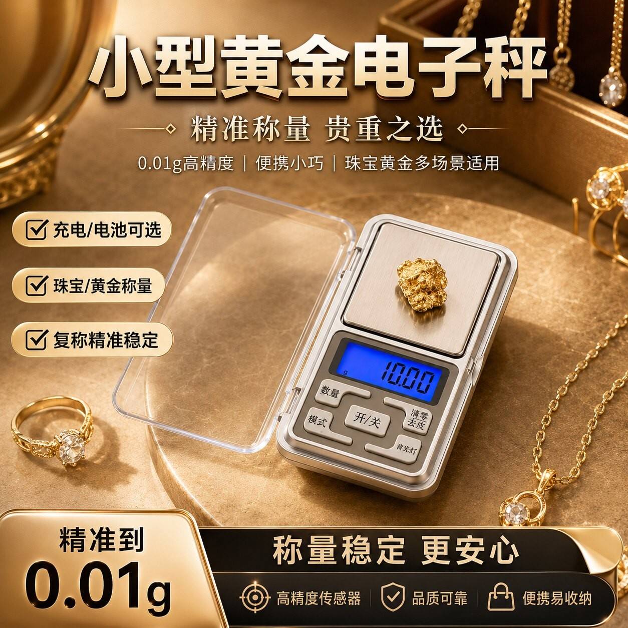 高精度家用电子秤小型天平专用黄金珠宝秤迷你精准克称0.01g称重