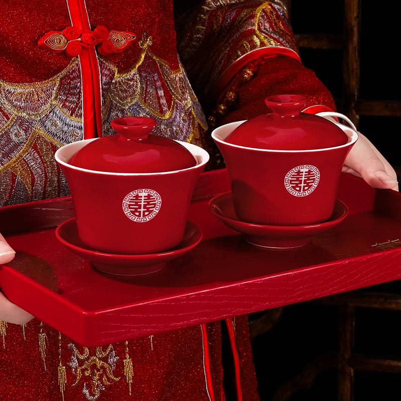 结婚敬茶杯套装婚礼红色改口