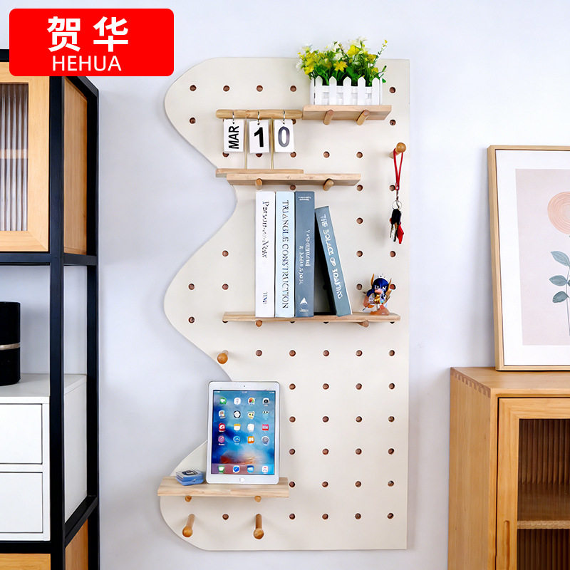 洞洞板木质墙板上置物架入户门