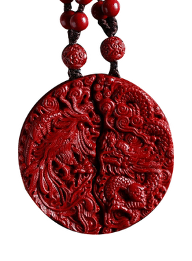 原矿朱砂龙凤吊坠男项链挂件姻缘
