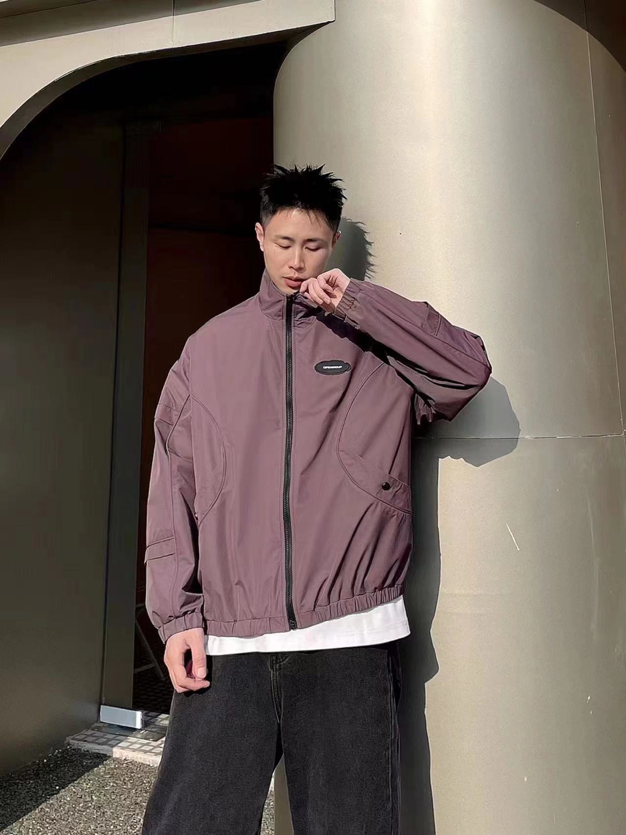 春秋款2025新品男式外套立领教练夹克拉链潮牌微阔冲锋衣宽松休闲