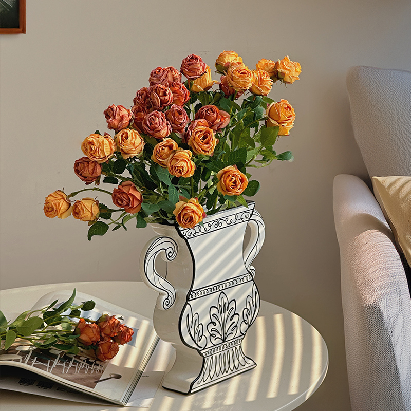 法式油画焦边玫瑰花仿真花