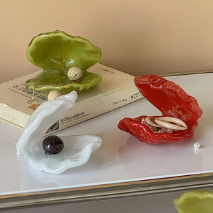 法式贝壳首饰收纳盒项链盒创意简约高级感轻奢桌面玄关置物收纳盘