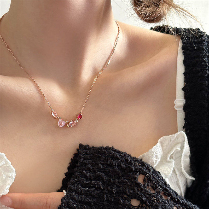 WYNNE&rsquo;S水晶糖果爱心锆石项链夏日彩色初恋粉色系玫瑰金色锁骨链