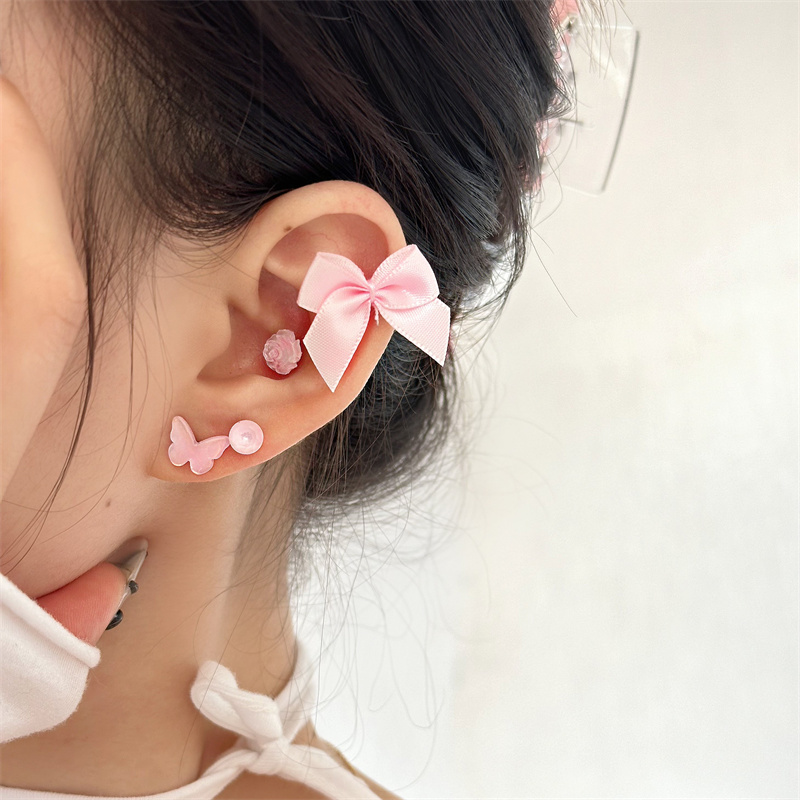 芭蕾风少女心蝴蝶结套组耳钉
