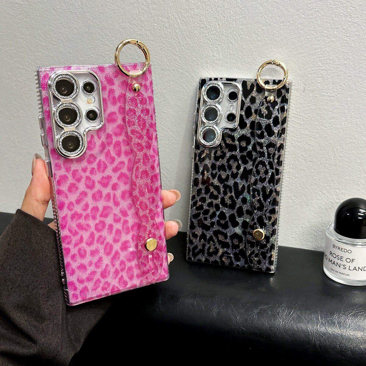 豹纹闪粉S24Fe适用三星S25Ultra手机壳S23腕带S24Plus防摔S23FE