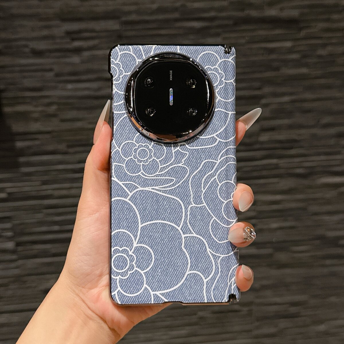 适用华为MATEX6手机壳折叠款浮雕山茶花牛仔布保护套HUAWEIMATEX6磁吸手机壳