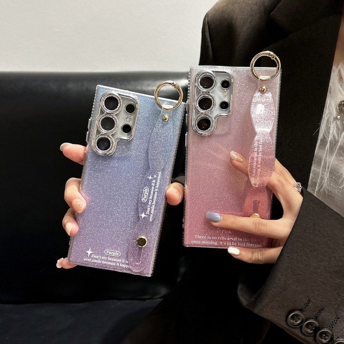 双层闪粉S24Fe适用三星S25Ultra手机壳腕带S24Plus防摔S23FE/S23