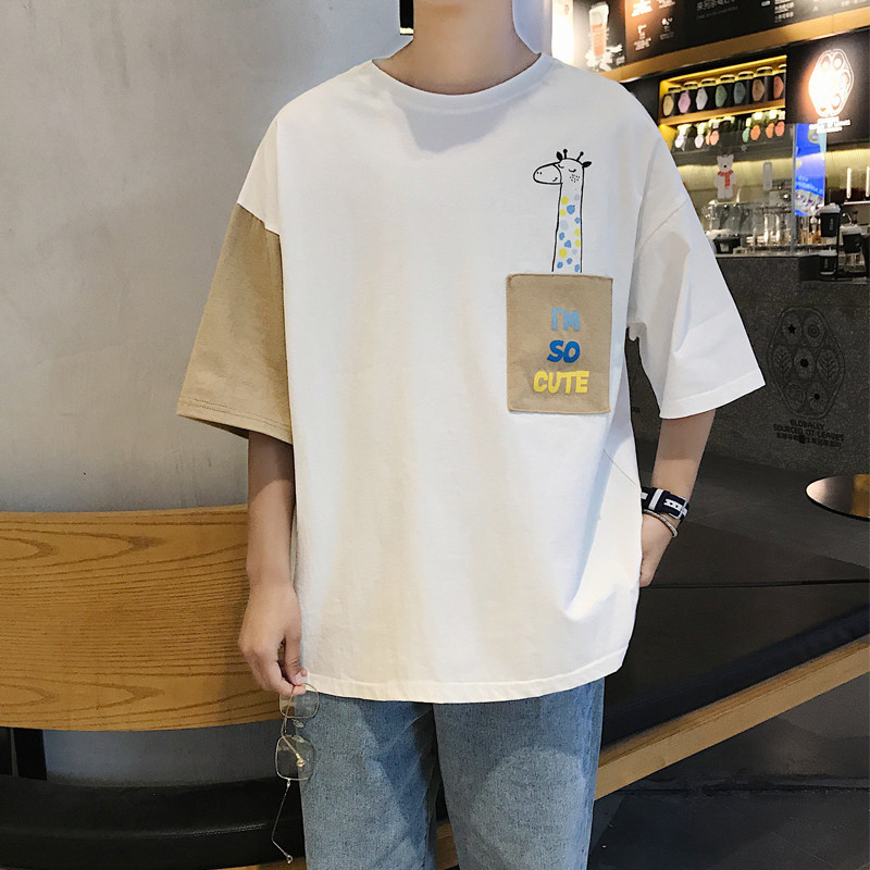 2020大货图案已注册夏季男士圆领拼色印花短袖宽松T恤男T69P35,男装T恤,星座410(原411)