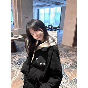 冬季新款黑色百搭立领羽绒棉服女大童初中高中学生宽松面包服外套