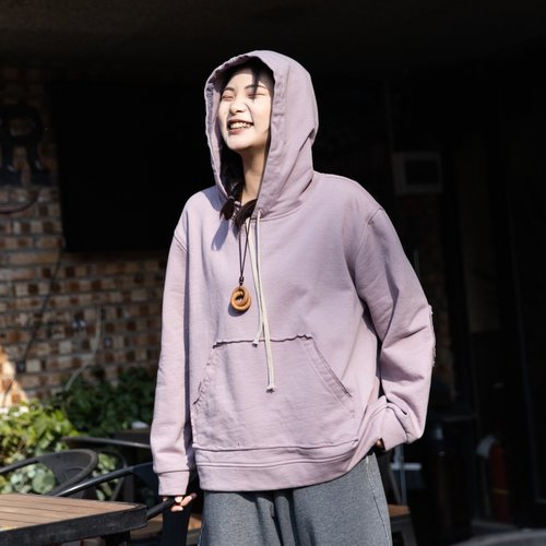 100%纯棉薄绒连帽卫衣女宽松
