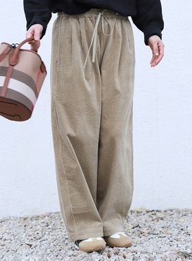 雨文她城原创女春灯芯绒条绒100%长绒棉阔腿裤文艺简约百搭休闲裤