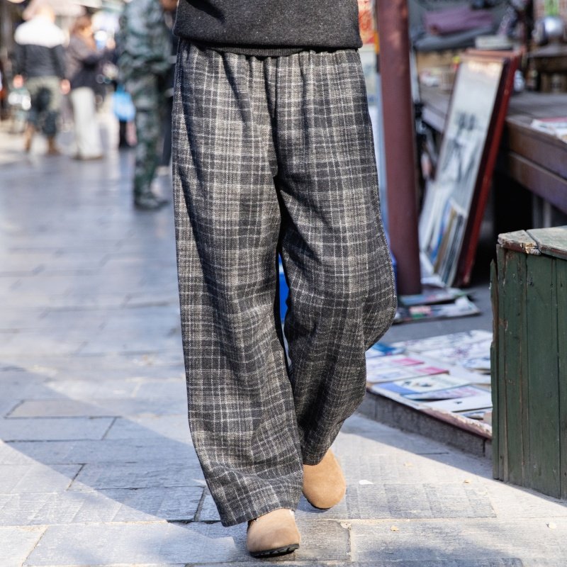 雨文她城原创复古格纹羊毛混纺呢子裤女百搭垂感显瘦休闲裤,女装/女士精品,休闲裤,淘宝优惠券,粉丝福利购,淘宝优惠卷