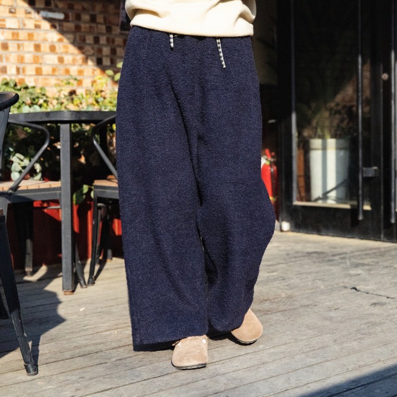 雨文她城原创藏蓝色羊毛直筒阔腿裤女秋冬显瘦垂感针织质感休闲裤,女装/女士精品,休闲裤,淘宝优惠券,粉丝福利购,淘宝优惠卷
