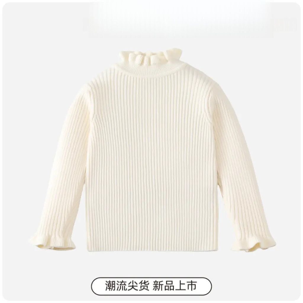 时尚木耳秋冬荷叶女童宝宝儿童木耳边打底毛衣针织公主风高领纯色