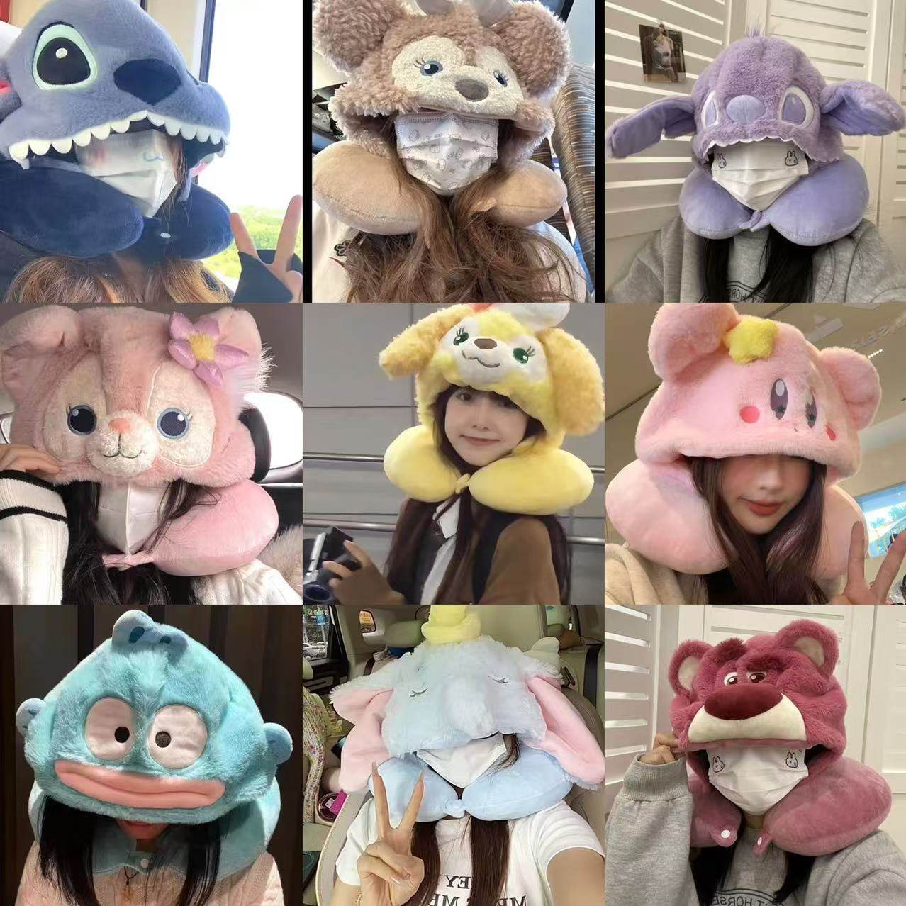 少女心可爱立体护颈u型枕ins风连帽u型枕旅行休闲午休毛绒颈枕