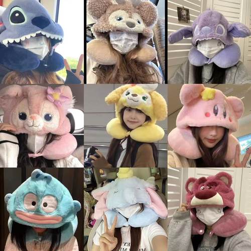 少女心可爱立体护颈u型枕ins风连帽u型枕旅行休闲午休毛绒颈枕