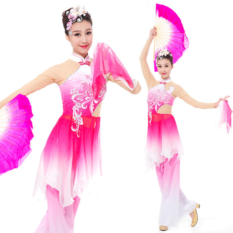 胶州秧歌古典扇子舞服经典剧目中国舞蹈演出服艺考秧歌舞台装定制_虎窝淘