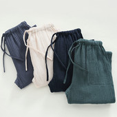 水洗棉情侣宽松家居裤 日系全棉睡裤 长裤 纯棉纱布薄款 男女士春夏季