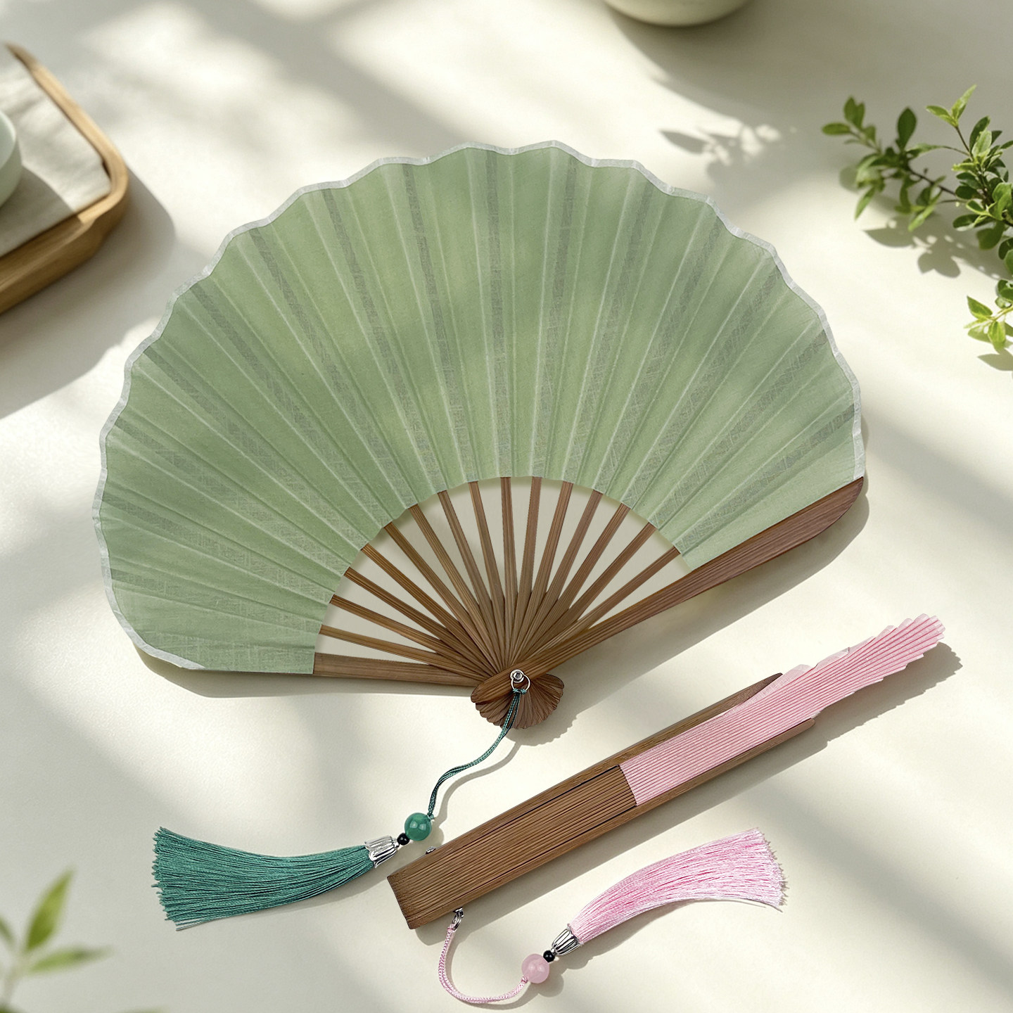 小巧纯色百搭棉布贝壳扇子