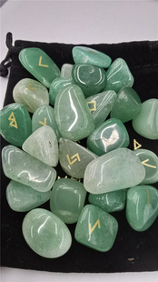 卢恩符号绿东陵随形形刻字如尼石随形25个一套中文版 说明书摆件