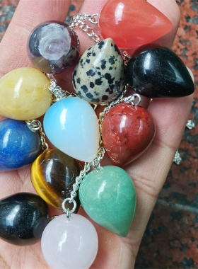 水晶虎石圆锥灵摆件宝石